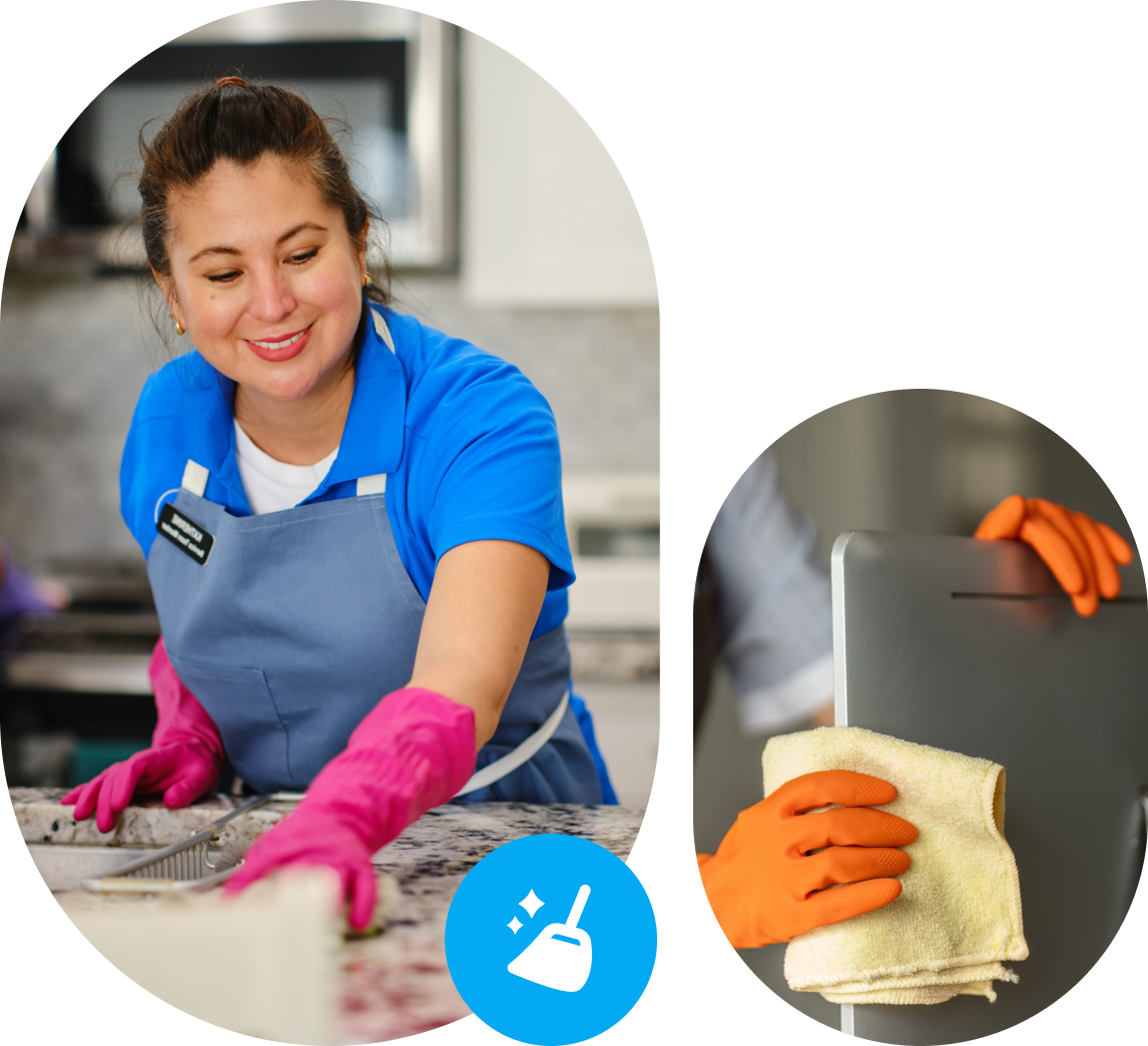 Woman cleaning kitchen counter