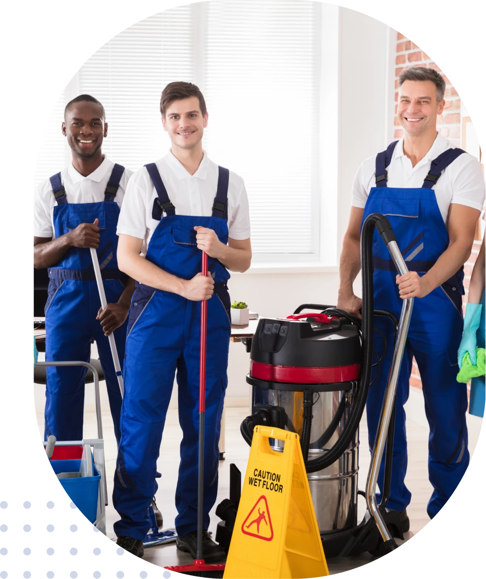 Professional cleaners in uniforms